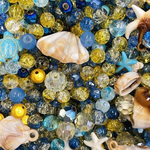 Premium Glasperlen Mischung mit besonderen Details 100g, Geschliffene Perlen, Glitzernd, Bunt (Sun & Ocean) von Mixalie