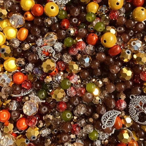 Premium Glasperlen Mischung mit besonderen Details 50g, Geschliffene Perlen, Glitzernd, Bunt (Herbstfeuer) von Mixalie