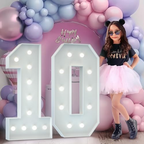Dekoration zum 10. Geburtstag für Mädchen und Jungen: Leuchtende Zahlen, groß, 122 cm, Party-Dekoration, großes Festzelt, Zahl für Geburtstagsballons, Geschenk, Karton, Mosaik, Ballonbogen, Ständer, Dekoration zum 10. Geburtstag für Mädchen und Jungen: Leuchtende Zahlen, groß, 122 cm, Party-Dekoration, großes Festzelt, Zahl für Geburtstagsballons, Geschenk, Karton, Mosaik, Ballonbogen, Ständer, von Mixifox