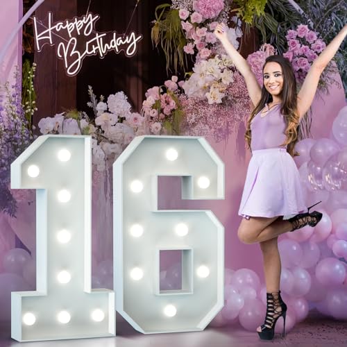 Dekoration zum 16. Geburtstag für Mädchen und Jungen: 91 cm große, beleuchtete Zahlen, großes Festzelt, Zahl für 61. 16. Geburtstag, Jahrestag, Party-Dekoration, leuchtende Luftballons, Dekoration zum 16. Geburtstag für Mädchen und Jungen: 91 cm große, beleuchtete Zahlen, großes Festzelt, Zahl für 61. 16. Geburtstag, Jahrestag, Party-Dekoration, leuchtende Luftballons, von Mixifox