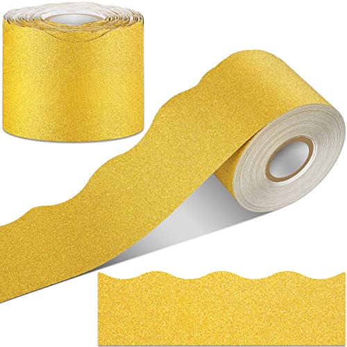 Glitter Bulletin Board Border Shine Gold Scalloped Borders Stickers 65.6 Feet Bulletin Border and Trimmers Poster Board Decorations Decorative Bulletin Board Trim for School, Classroom and Home, Gold von Mixweer