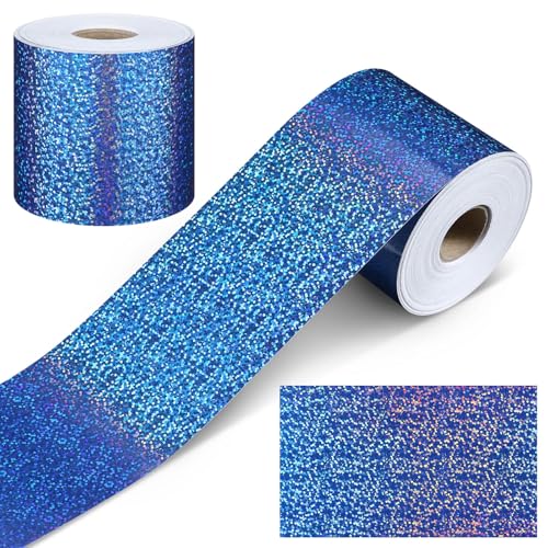 Mixweer Glänzende Laser-Punkte, gerade Pinnwand-Bordüre, gerollte Bordüre, glänzend, dekorative Klassenzimmer-Dekoration für Kreidetafel, Schulanfang, Klassenzimmer, Büros (blau-holografisch) von Mixweer