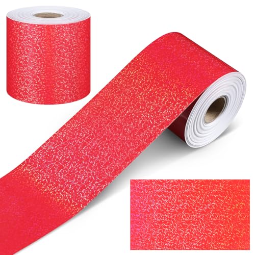 Mixweer Glänzende Laser-Punkte, gerade Pinnwand-Bordüre, gerollte Bordüre, glänzend, dekorative Klassenzimmer-Dekoration für Kreidetafel, Schulanfang, Klassenzimmer, Büros (rot holografisch) von Mixweer