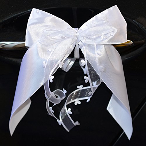 Miya@ 10 hochwertige Handgemacht Weiss Antenneschleifen mit Herzschleifen aus Satin, Auto Schleifen, Hochzeit Deko, Autoschmuck von Miya beautycenter