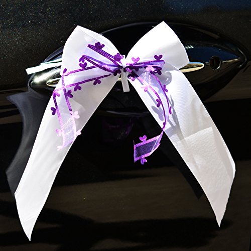 Miya@ 10 hochwertige super schöne handgemachte Weiß Antenneschleifen mit Lila Herzschleifen aus Satin, glatt Oberfläche, Auto Schleifen, Hochzeit Deko, Autoschmuck Miya@ 10 hochwertige super schöne handgemachte Weiß Antenneschleifen mit Lila Herzschleifen aus Satin, glatt Oberfläche, Auto Schleifen, Hochzeit Deko, Autoschmuck von Miya