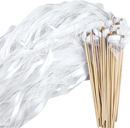Miya 30er Hochzeitsbändern aus weißen Luftschlangen mit Holzstäbchen von Miya