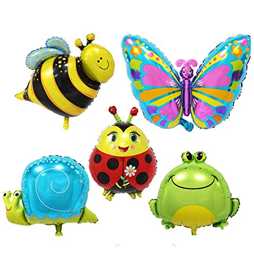 Miya 5er set super Süß Insekt Tierchen Luftballon, Schmettering, Marienkäfer, Schnecke, Biene, Frosch Folienballon, von Miya