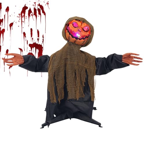 Miyanvuo Halloween Animatronics Für Draußen,Kürbisgeist Weihnachtsbaum Anhänger - Leuchtende Schaukel-Deko mit Sound für Garten Beete Festival Vorgarten Terrasse Weg von Miyanvuo