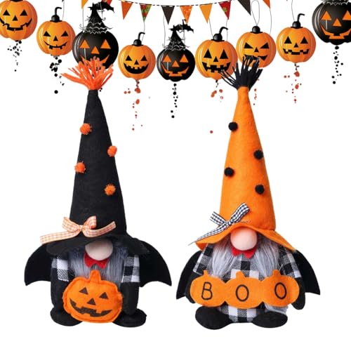 Miyanvuo Halloween e - 2 Stück Stehende Kürbis GNOME Figuren - Gesichtloser Feiertag Deko Tischdekoration Wohnaccessoire Fensterdekoration für Kinder Erwachsene Innenbereich von Miyanvuo