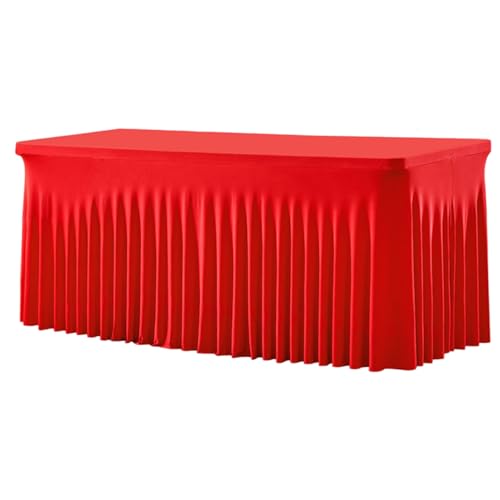 Miyanvuo Tischdekorationsrock - 1,83m Weihnstlicher Rechteckiger Rüschen Roter Tischrock,Festliche Wiederverwendbare Tischdecken | für Karneval Bankette Restaurants Zuhause Gewerblich Valentinstag von Miyanvuo