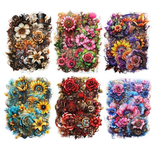 MiyouLuna Steampunk-Aufkleber, Blumen-Aufkleber für Scrapbooking, Bastelarbeiten, wasserdichtes Tagebuchzubehör und Junk-Tagebuch, Ephemera, mit Aufkleber-Organizer, 120 Stück MiyouLuna Steampunk-Aufkleber, Blumen-Aufkleber für Scrapbooking, Bastelarbeiten, wasserdichtes Tagebuchzubehör und Junk-Tagebuch, Ephemera, mit Aufkleber-Organizer, 120 Stück von MiyouLuna
