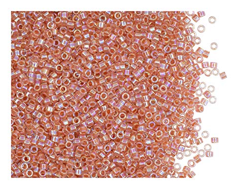 10gr 11/0 Miyuki® Delica® - Japanische Glasperlen mit einem Durchmesser von 1,6 mm mit einem Loch von 0,8 mm, Crystal/Peach AB (Transparent Light Pink Iridescent) von Miyuki Delica Perlen