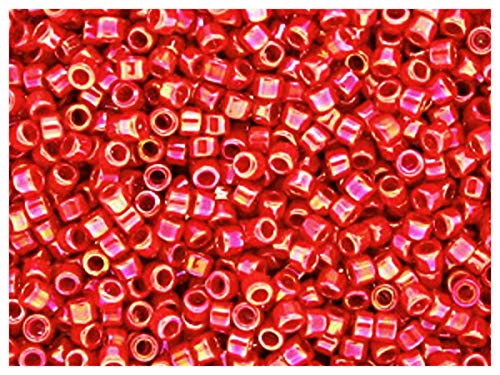 10gr 11/0 Miyuki® Delica® - Japanische Glasperlen mit einem Durchmesser von 1,6 mm mit einem Loch von 0,8 mm, Opaque Red AB (Opaque Rainbow Ruby) von Miyuki Delica Perlen