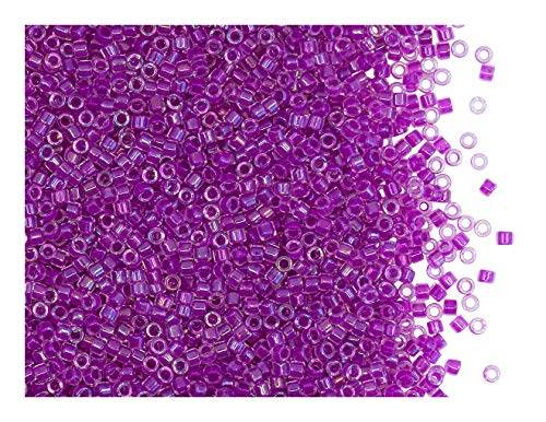 10gr 11/0 Miyuki® Delica® - Japanische Glasperlen mit einem Durchmesser von 1,6 mm mit einem Loch von 0,8 mm, Transparent Crystal/Lilac AB Lined (Inside Light Violet Shiny) von Miyuki Delica Perlen