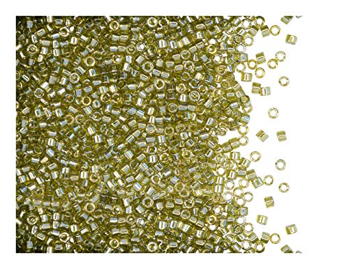10gr 11/0 Miyuki Delica - Japanische Glasperlen mit einem Durchmesser von 1,6 mm mit einem Loch von 0,8 mm, Crystal Golden Olive Luster (Transparent Luster Chartreuse) von Miyuki Delica Perlen