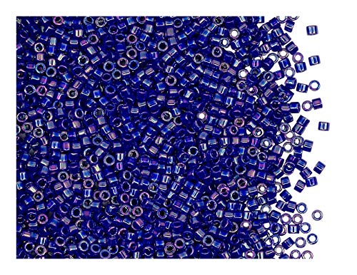 10gr 11/0 Miyuki Delica - Japanische Glasperlen mit einem Durchmesser von 1,6 mm mit einem Loch von 0,8 mm, Opaque Royal Blue AB (Opaque Cobalt Blue Rainbow) von Miyuki Delica Perlen