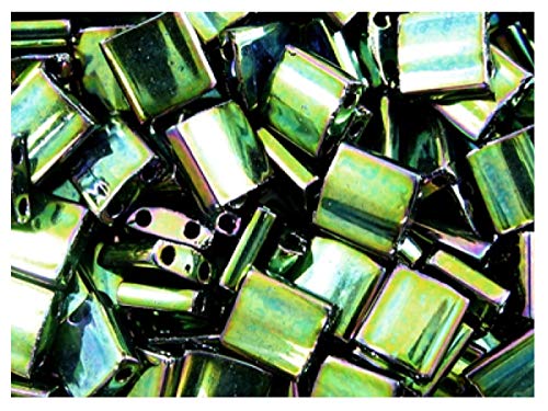 10 g Tila™ Glasperlen 5x5 mm, 2-Loch, Metallic Grün irisierend, Japanische Glasperlen Miyuki von Miyuki
