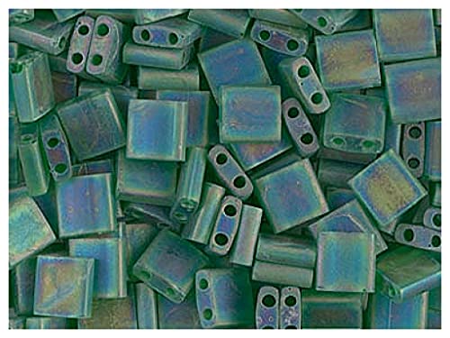 10 g Tila™ Perlen 5x5 mm, 2-Loch, Transparent Grün mattiert AB, Japanische Glasperlen Miyuki von Miyuki