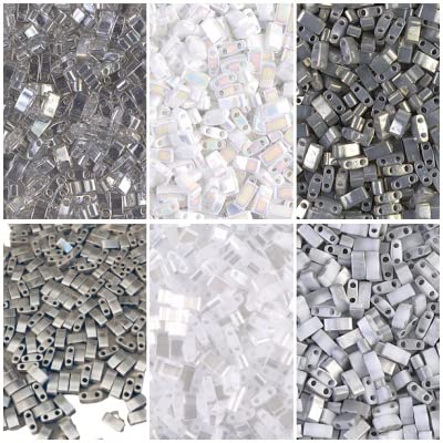 Halb-Tila-Perlen-Set, 60 g, Silber- und Grau-Sortiment, 10 g pro Farbe. Miyuki-Glasperlen von Miyuki