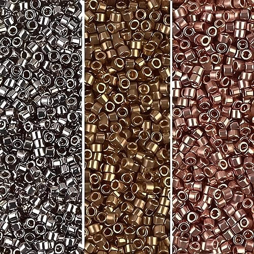 Miyuki Delica Rocailles-Perlen-Set: Größe 11/0, Metallics Collection DB021, DB022L, DB040 – 3 Röhren à 7,2 g ea von Miyuki