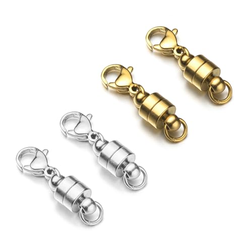 Mizeer Magnetische Halskettenverschlüsse und Verschlüsse aus Edelstahl, Magnetverschluss, Konverter für Schmuckherstellung, Kettenverlängerungsverbinder für Armband (4 Stück, Gold und Silber) von Mizeer