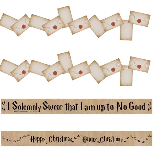Mizelu 2 Set 157,7 x 10,2 cm Weihnachtsbaum-Girlande, Zauberer-Juteband, Baumdekoration mit 2 Buchstabenkarten, rustikale Jutebänder, Dekoration für Weihnachten, zum Aufhängen, Heimbasteln Mizelu 2 Set 157,7 x 10,2 cm Weihnachtsbaum-Girlande, Zauberer-Juteband, Baumdekoration mit 2 Buchstabenkarten, rustikale Jutebänder, Dekoration für Weihnachten, zum Aufhängen, Heimbasteln von Mizelu