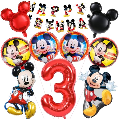 Mizijia 10 Stück Micke Mous Geburtstagsdeko 3 Jahre Junge Mädchen, Micke Maus Luftballons Geburtstag Set, Kindergeburtstag Folienballon, Geburtstag Party Deko Ballons Set für Kinder (3) von Mizijia
