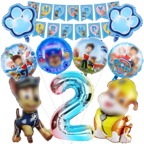 Mizijia 10 Stück Paw Dog Luftballons Geburtstag Set 2 Jahre Junge, Dog Geburtstagsdeko Folienballon, Kindergeburtstag Luftballons, Paw Dog Geburtstag Party Deko Ballons Set für Kinder (2) von Mizijia