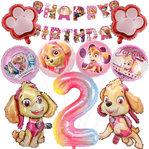 10 Stück Paw Dog Luftballons Geburtstag Set 2 Jahre Mädchen, Dog Geburtstagsdeko Folienballon, Kindergeburtstag Luftballons, Paw Dog Geburtstag Party Deko Ballons Set für Kinder (2) von Mizijia