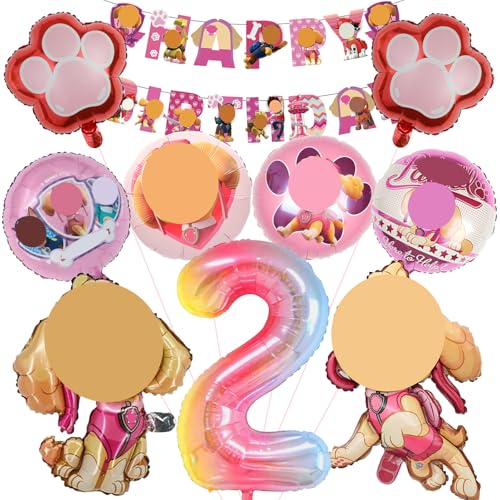 Mizijia 10 Stück Paw Dog Geburtstagsdeko 2 Jahre Mädchen, Paw Dog Luftballons Geburtstag Set, Kindergeburtstag Folienballon, Geburtstag Party Deko Ballons Set für Kinder (2) von Mizijia