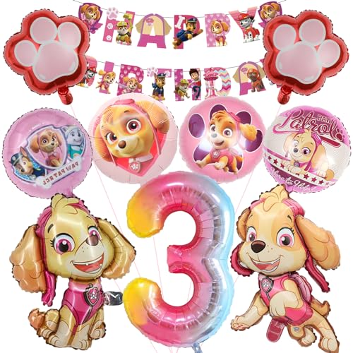 10 Stück Paw Dog Luftballons Geburtstag Set 3 Jahre Mädchen, Dog Geburtstagsdeko Folienballon, Kindergeburtstag Luftballons, Paw Dog Geburtstag Party Deko Ballons Set für Kinder (3) von Mizijia