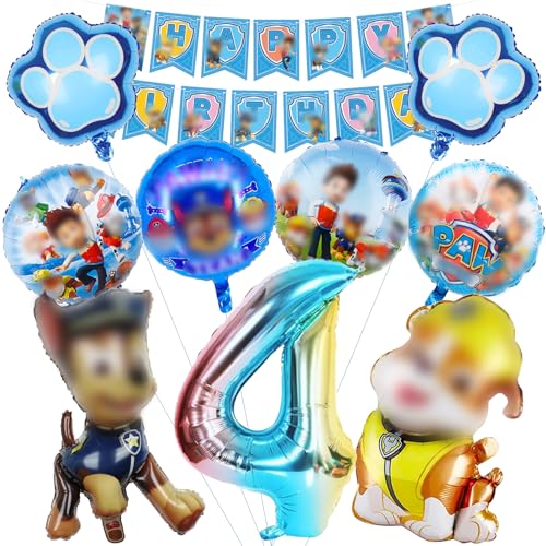 Mizijia 10 Stück Paw Dog Luftballons Geburtstag Set 4 Jahre Junge, Dog Geburtstagsdeko Folienballon, Kindergeburtstag Luftballons, Paw Dog Geburtstag Party Deko Ballons Set für Kinder (4) von Mizijia