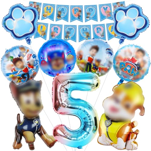 Mizijia 10 Stück Paw Dog Luftballons Geburtstag Set 5 Jahre Junge, Dog Geburtstagsdeko Folienballon, Kindergeburtstag Luftballons, Paw Dog Geburtstag Party Deko Ballons Set für Kinder (5) von Mizijia