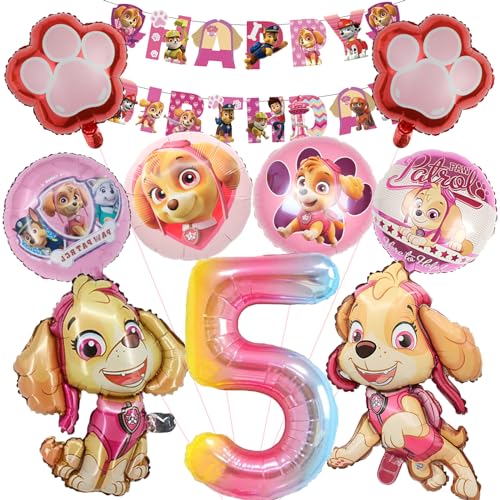 10 Stück Paw Dog Luftballons Geburtstag Set 5 Jahre Mädchen, Dog Geburtstagsdeko Folienballon, Kindergeburtstag Luftballons, Paw Dog Geburtstag Party Deko Ballons Set für Kinder (5) von Mizijia