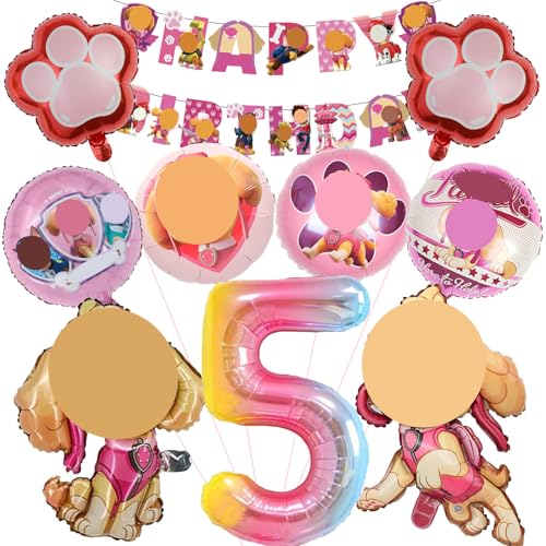 Mizijia 10 Stück Paw Dog Geburtstagsdeko 5 Jahre Mädchen, Paw Dog Luftballons Geburtstag Set, Kindergeburtstag Folienballon, Geburtstag Party Deko Ballons Set für Kinder (5) von Mizijia