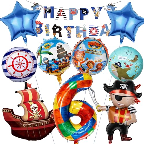 Mizijia 10 Stück Piratn Luftballons Geburtstag Set 6 Jahre Junge, Piratn Geburtstagsdeko Folienballon, Kindergeburtstag, Geburtstag Party Deko Ballons Set für Kinder (6) von Mizijia
