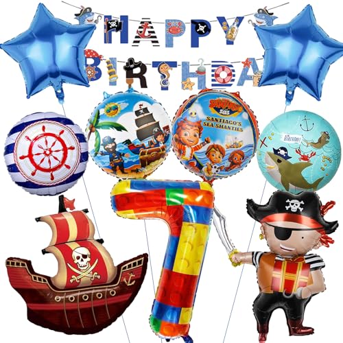 Mizijia 10 Stück Piratn Luftballons Geburtstag Set 7 Jahre Junge, Piratn Geburtstagsdeko Folienballon, Kindergeburtstag, Geburtstag Party Deko Ballons Set für Kinder (7) von Mizijia