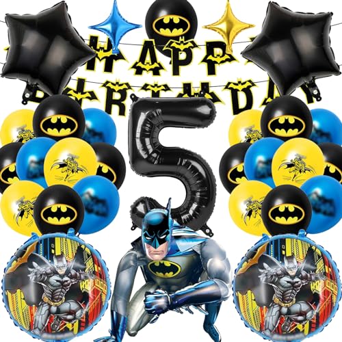 Mizijia 24 Stück Bat Luftballons Geburtstag Set 5 Jahre Junge, Supeheld Geburtstagsdeko Folienballon, Kindergeburtstag, Geburtstag Party Deko Ballons Set für Kinder (5) von Mizijia