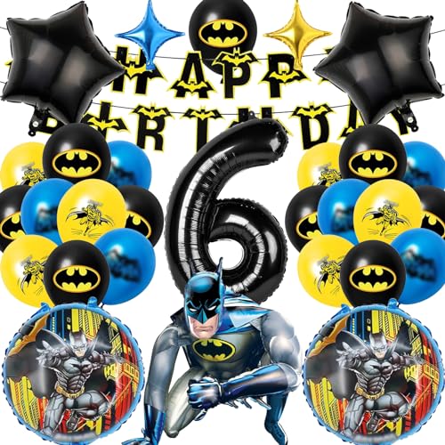 Mizijia 24 Stück Bat Luftballons Geburtstag Set 6 Jahre Junge, Supeheld Geburtstagsdeko Folienballon, Kindergeburtstag, Geburtstag Party Deko Ballons Set für Kinder (6) von Mizijia