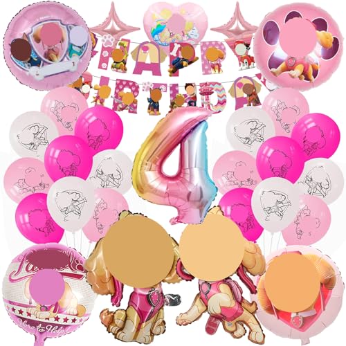 Mizijia 26 Stück Paw Dog Geburtstagsdeko 4 Jahre Mädchen, Paw Dog Luftballons Geburtstag Set, Kindergeburtstag Folienballon, Geburtstag Party Deko Ballons Set für Kinder (4) von Mizijia