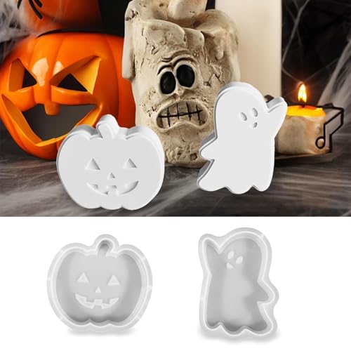 Silikonform Kürbis, 2pcs Silikonform Herbst, Gießformen Silikon Halloween Deko, Silikonform Kürbis und Geister, Gießformen Silikon für Halloween Herbstdekoration, Für DIY-Küche Backen von Mizijia