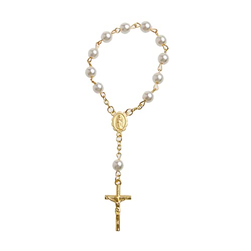 Mking Prerry Katholisch für Kreuz, Fingerkette, Mini-Rosenkranz, Finger-Taufe, Rosenkränze, Kunstperlen, Armband für Taufe, Gastgeschenke, Taufe, Gold von Mking Prerry