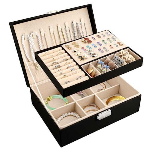 Mkitnvy Schmuckkästchen Mädchen Damen Groß,2-schichtige Schmuckschatulle, Abschließbare Schmuckaufbewahrung mit Schlüssel,PU-Leder Aufbewahrungskoffer für Ringe Ohrringe Armbänder Mkitnvy Schmuckkästchen Mädchen Damen Groß,2-schichtige Schmuckschatulle, Abschließbare Schmuckaufbewahrung mit Schlüssel,PU-Leder Aufbewahrungskoffer für Ringe Ohrringe Armbänder von Mkitnvy