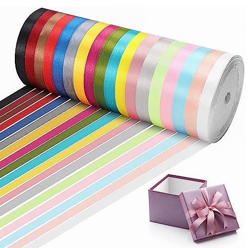 Polyester Satinband 18 Farben 10 mm x 22 m,Schleifenband Geschenkband Bänder zum Basteln, Dekoration Geschenkband,für Heimwerkerkunst handwerk,Geschenk Verpackung,Verpackung, Hochzeitsdekoration von Mkitnvy