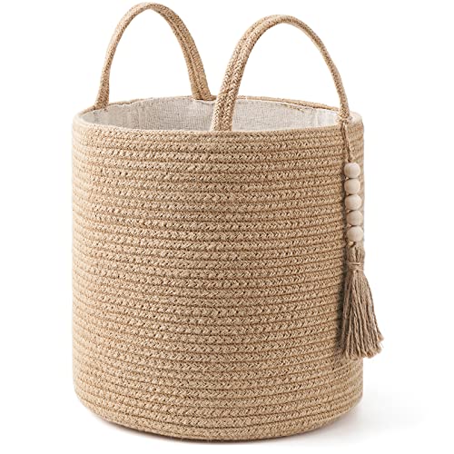 Mkono Gewebter Aufbewahrungskorb, dekorativer natürlicher Seilkorb, Holzperlen, Dekoration für Decken, Spielzeug, Kleidung, Schuhe, Pflanzen-Organizer, Mülleimer mit Griffen, Wohnzimmer, Heim Mkono Gewebter Aufbewahrungskorb, dekorativer natürlicher Seilkorb, Holzperlen, Dekoration für Decken, Spielzeug, Kleidung, Schuhe, Pflanzen-Organizer, Mülleimer mit Griffen, Wohnzimmer, Heim von Mkono