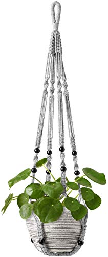 Mkouo Makramee Pflanzenhänger Blumenampel Außen Innen Hängender Blumentöpfe mit Holzperlen Keine Quasten Boho Balkon Deko 89cm, Grey Mkouo Makramee Pflanzenhänger Blumenampel Außen Innen Hängender Blumentöpfe mit Holzperlen Keine Quasten Boho Balkon Deko 89cm, Grey von Mkouo