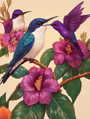 Blume Diamond Painting Erwachsene Vogel Diamant Painting Bilder Anfänger, Diamond Painting Bilder Set für Anfänger, 5D DIY Diamant Malerei Basteln Erwachsene, Wanddeko Wohnzimmer 90x120cm, Model 600 von Mlfzsccn