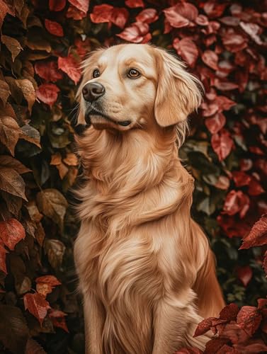 Diamond Painting Hund Diamond Painting Erwachsene Groß XXL 70x90cm, Blume 5D DIY Diamant Malerei Basteln Set, Kreativ Set für Erwachsene, Crystal Art Kits für Wanddeko Wohnzimmer Geschenke, Model 596 von Mlfzsccn
