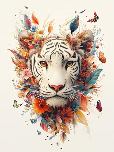 Diamond Painting Kinder Tiger Diamant Painting Bilder Blume, 5D DIY Diamond Painting Full Complete Set, Basteln Mädchen 8-10 Jahre, Diamant Malerei für Home Wanddeko, Geschenke 90x120cm, Model 598 von Mlfzsccn
