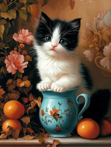 Katze Diamond Painting Erwachsene Blume Diamant Painting Bilder Anfänger, Diamond Painting Bilder Set für Anfänger, 5D DIY Diamant Malerei Basteln Erwachsene, Wanddeko Wohnzimmer 30x40cm, Model 567 von Mlfzsccn
